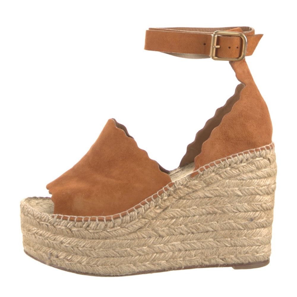 Chloe Suede Scalloped Accent Espadrilles - Size 7